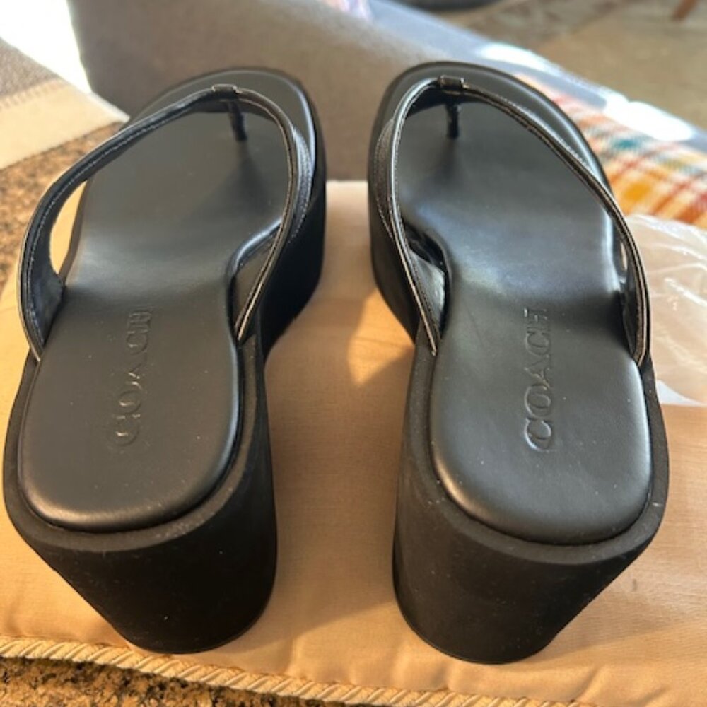 Coach Black Thong Wedge Sandal In Signature Canvas - Picture 3 of 9